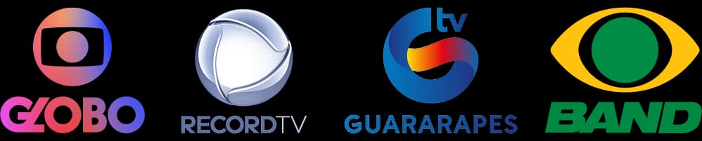 Logo das emissoras: Globo, Record, TV Guararapes e Band